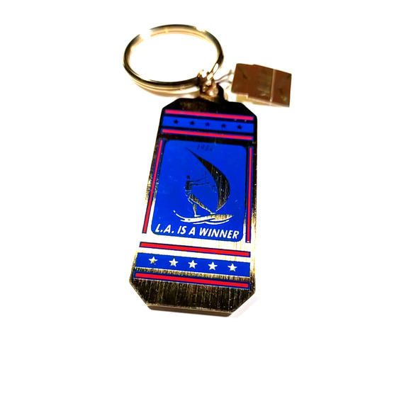 Swank Keychain Vintage 1984 L, A, Is A Winner Blue Gold Tone Wind Surfing - Picture 3 of 6